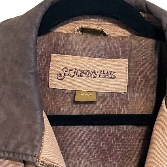 St John’s Bay Barn Coat Chore Jacket size medium brown tan leather collar - Picture 2 of 4